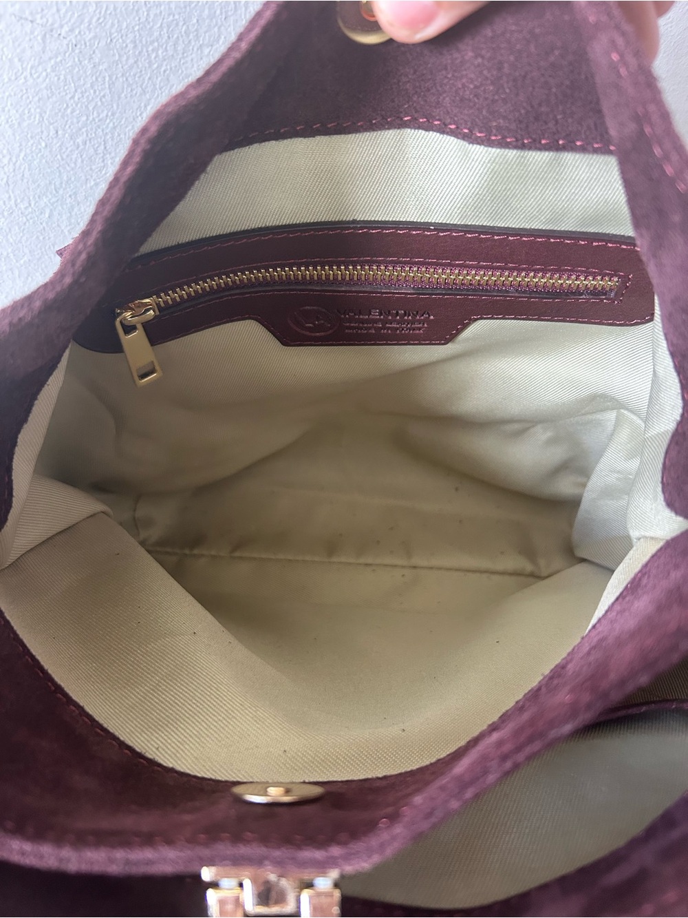 Valentina Genuine Leather near new Burgundy Suede Shoulder Purse w/Gold - Picture 8 of 15